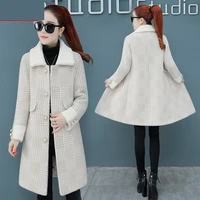 2019 korean style fashion womens coats autumn winter new grid mink wool coat high quality long sleeve warm wool coat women 2031