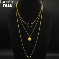 2022 fashion shell stainless steel heart necklace for women three gold color layered necklace jewelry bijoux femme n19083