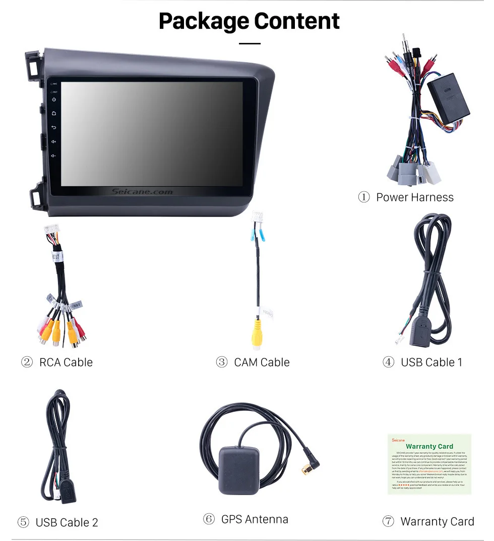 Seicane 10,1 дюймов для 2012 Honda Civic Android 8,1 радио gps автомобильная аудиосистема с Bluetooth 3g WiFi HD 1024*600 Multi-touch