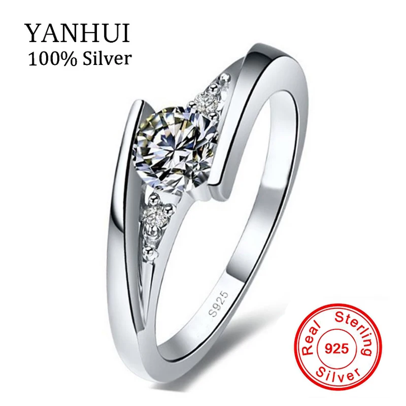 Большая Горячая распродажа! YANHUI чистый 925 набор серебряных колец Роскошные 0,75 фианит 2 карата Свадебные Кольца для женщин R5036