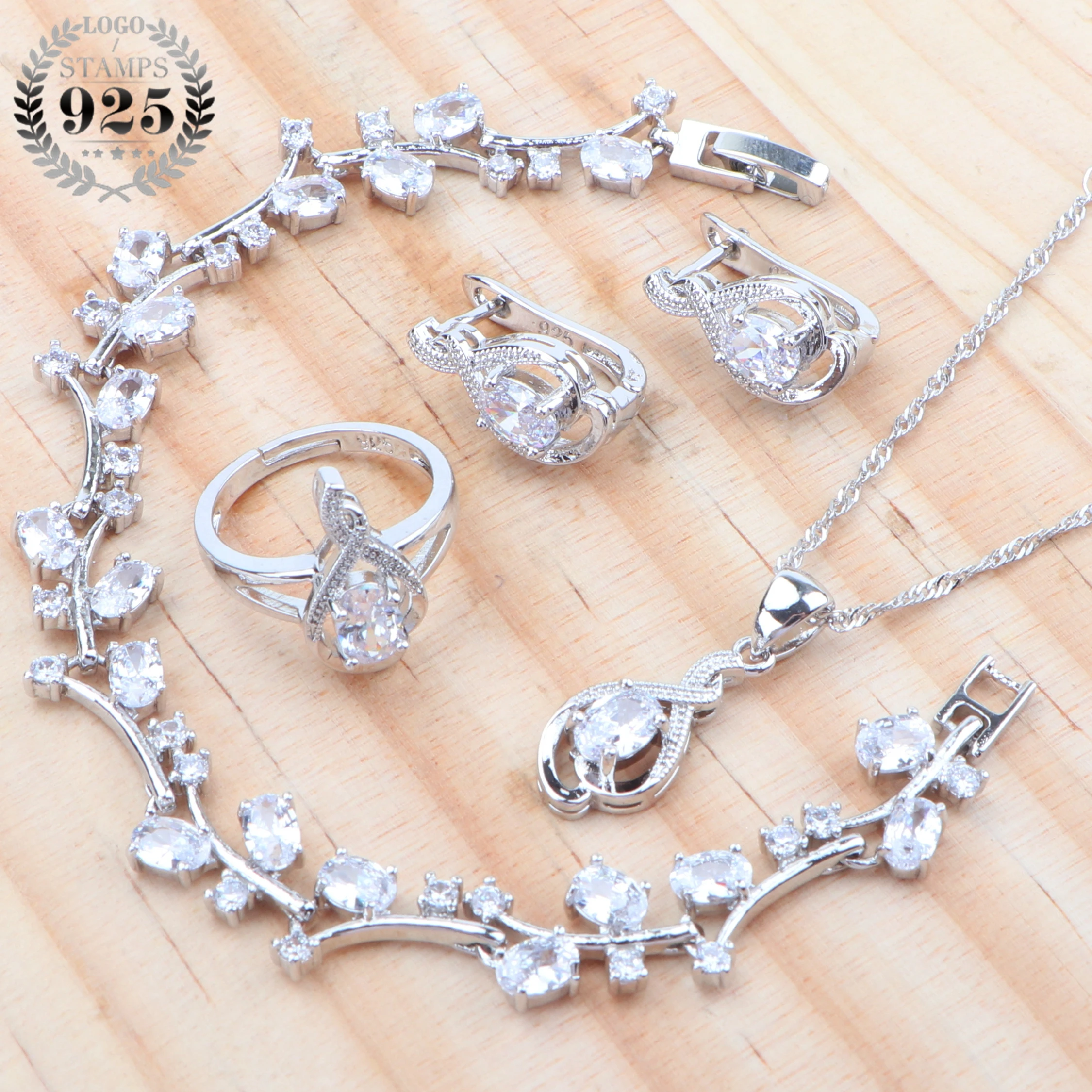 2019 женские серебряные 925 Ювелирные наборы для женщин серьги белые кольца с