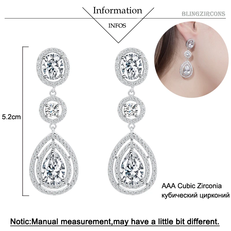 Женские серьги капельки из фианита темно синие длинные E127|earrings wedding|drop earings