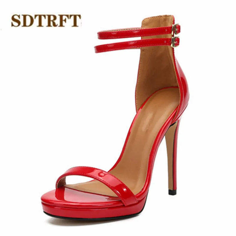 

SDTRFT/пикантные женские босоножки на высоком тонком каблуке 12 см на платформе туфли-лодочки с узкими ремешками и пряжкой женская свадебная обувь US16 17 18 19