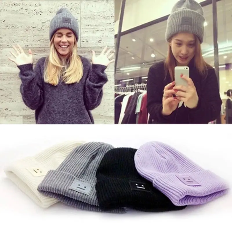 Зимние вязаные шапки square smile для женщин|women beanies|wool caphat hat |