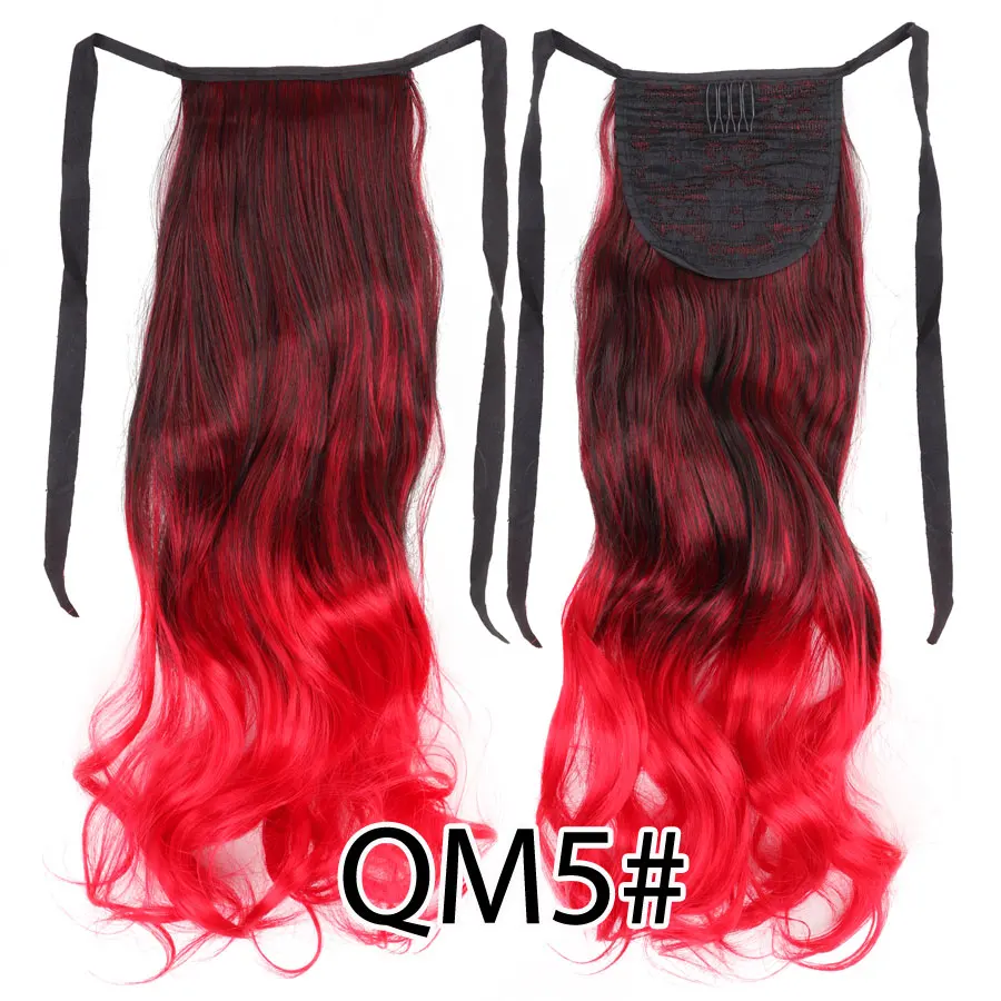 QM5 AliLeader натуральный длинный кудрявый шнурок конский хвост синтетические мягкие волосы лента Конский хвост Расширения Галстуки конский хвост серый 20 дюймов - Цвет: QM5