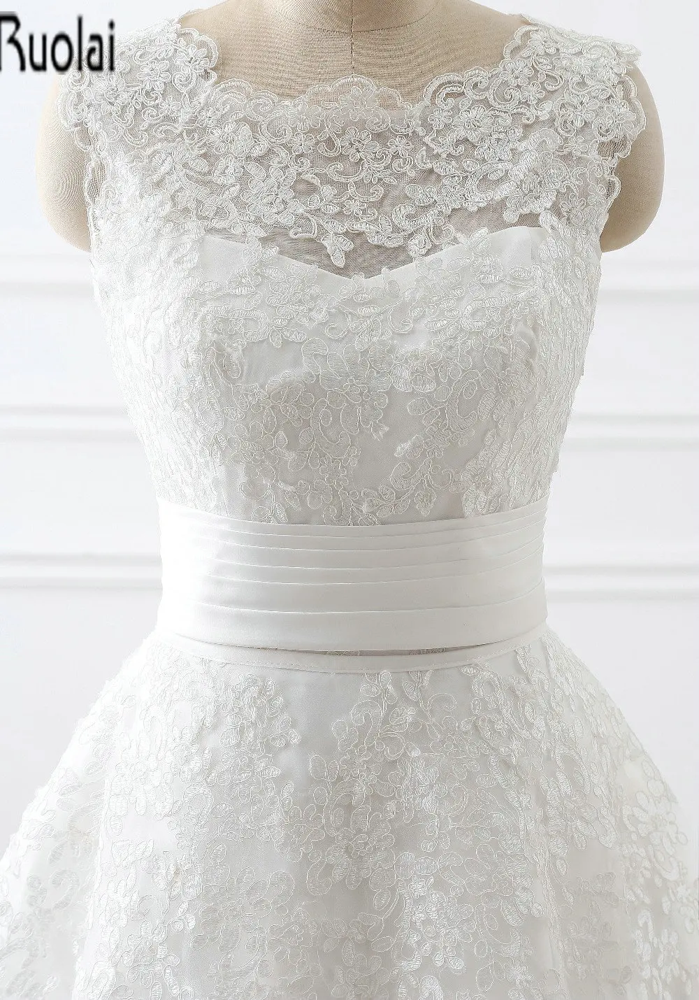 Женское кружевное свадебное платье длинное с круглым вырезом без рукавов со