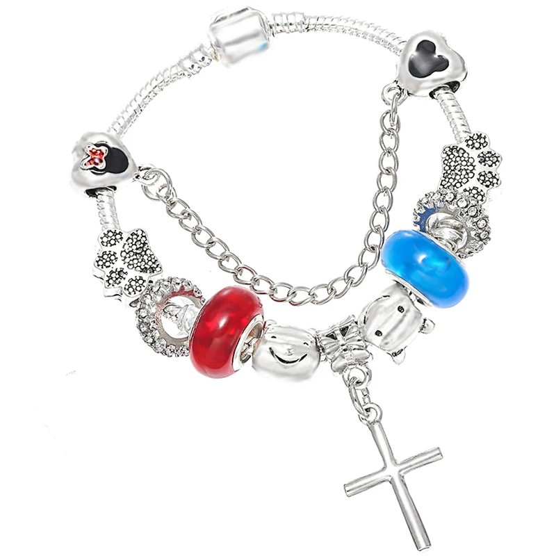 SL029-Silver 925 модные серебряные браслеты с героями мультфильмов «Любовь Винни», «Медведь», бусинки тигра, «ИА», очаровательные браслеты для женщин, браслет и браслеты, подарки - Окраска металла: SL029-Silver