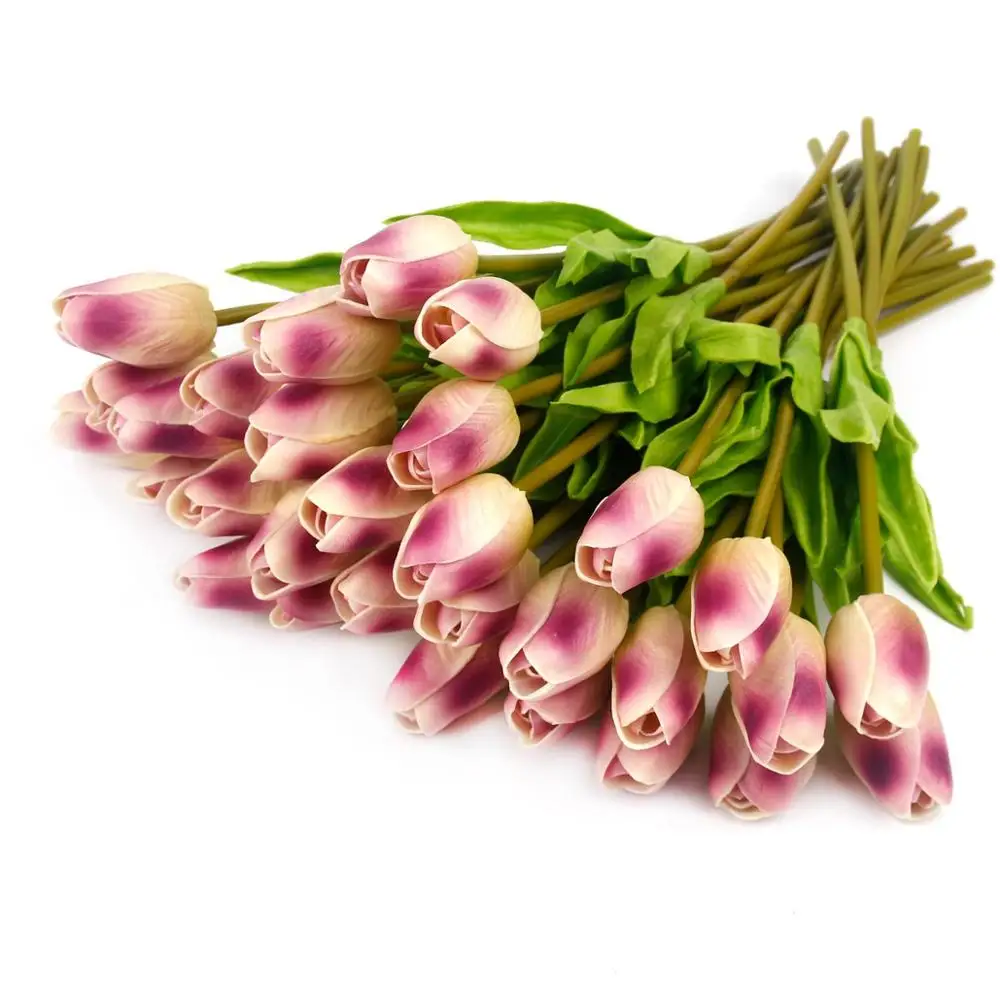 30pcs Purple FENGRISE 30 шт. PU мини Tulic Свадебный букет Настоящее сенсорный Искусственные цветы для домашнего декора Свадебная вечеринка событие украшение - Цвет: 30pcs Purple