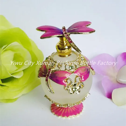 Флакон для духов Ретро металлический пустой шарик со стрекозой круглый Красивый