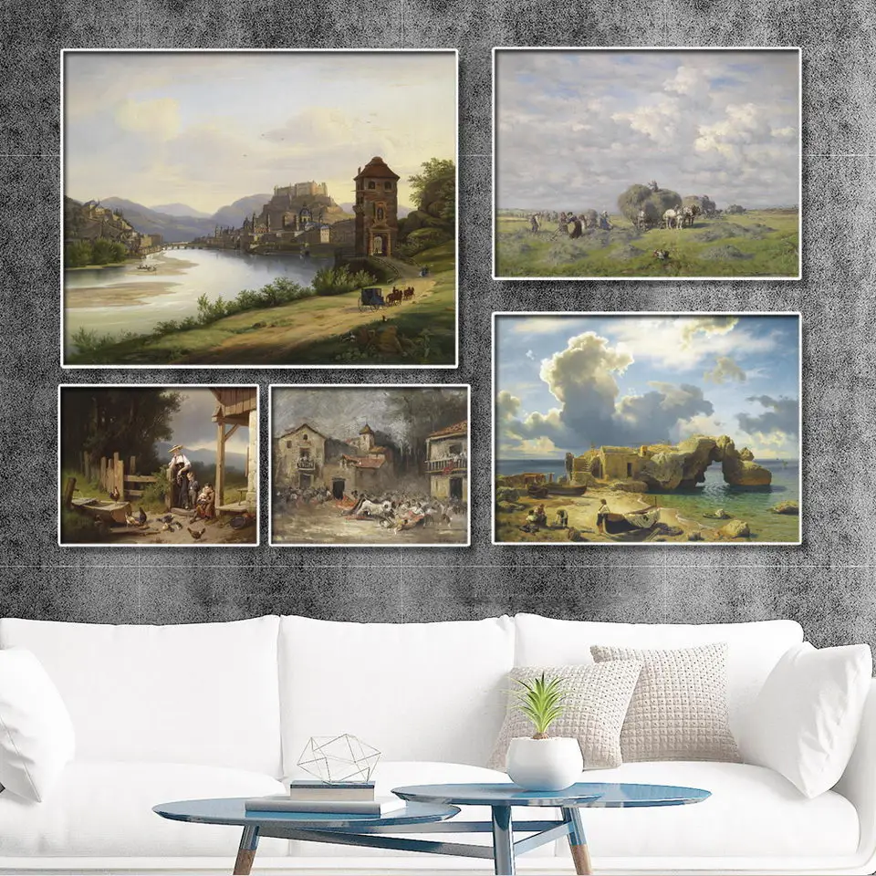 

Home Decoration Print Canvas Wall Art Picture Paintings Horizontal Oil Unframed Drawings Ranch farm gharry Landscape