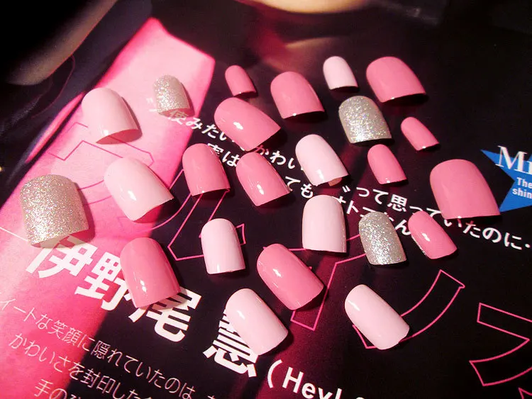 24 шт./кор. Гвозди Советы Предварительно Дизайн Розовый Накладные ногти советы с