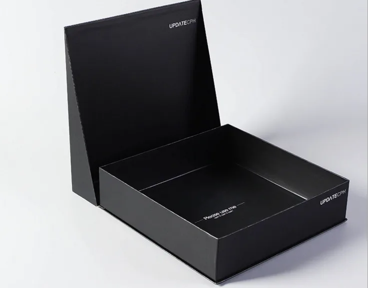 Матовая Черная бумажная картонная Магнитная складная коробка с ленточным