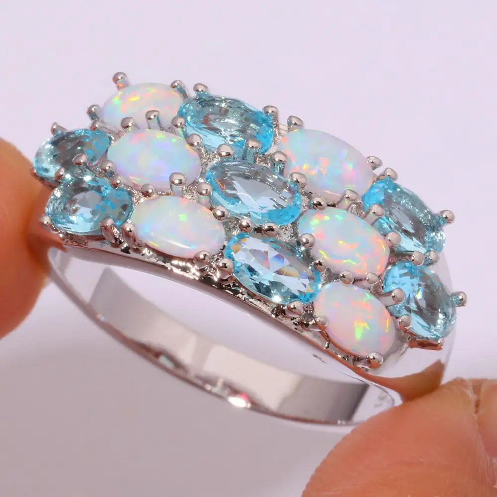 Кольцо CiNily Created модное женское кольцо с белым огненным опаловым синим цирконием и