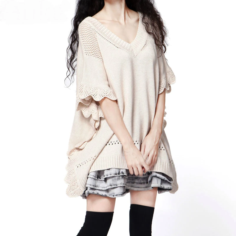 Artkas Fashion Women Batwing Sleeve Oversized Pullover Sweater Female Cashmere Knitted Hollow Out Loose Shrug Sweaters Lace Top | Женская
