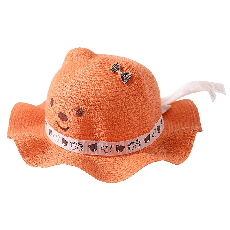 2019 New Fashion Baby Girl Boy Straw Hat Lovely Cartoon Children Solid Floppy Bear Pattern Ears Decor Cap Summer Kids Sun Hats | Детская