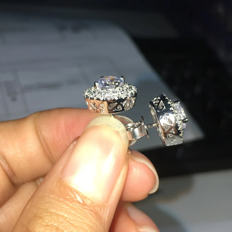 

ANZIW 925 Sterling Silver Girl Stud Earrings White Yellow Rose Gold Color Halo Round Cut Women Fahion Stud Earrings Jewelry