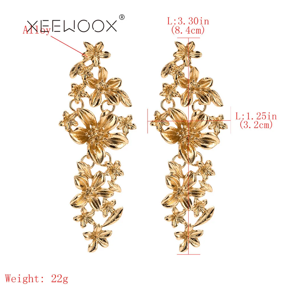 XEEWOOX New Fashion Trendy Simple Vintage Gold Metal Earrings For Women party Jewelry long Circle Multi Layers flower |