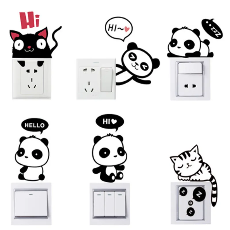 

Cute Switch Sticker Decal Cat Panda Animals Removable Wall Sticker Bedroom Living Room Home Decor Cartoon Figure Sticker