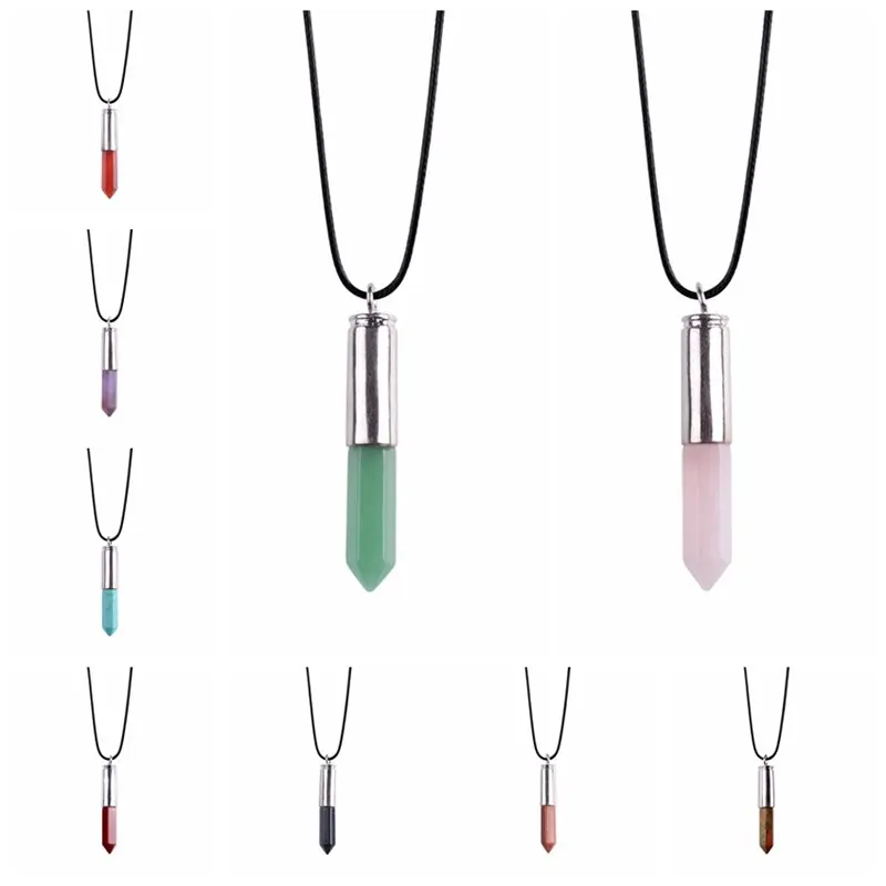 2018 модное ожерелье с кулоном из натурального хрустального камня Кожаные Цепочки