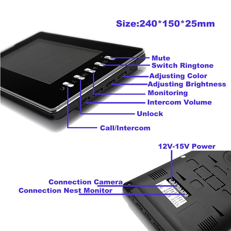 Проводная система связи с цветным экраном 7 дюймов комплектом дверных звонков и