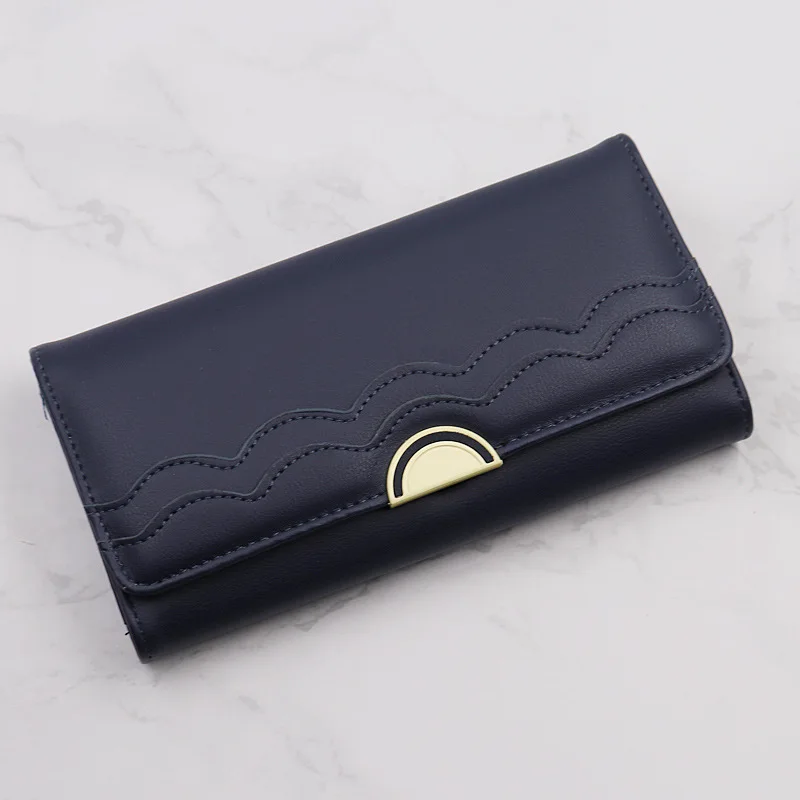 Тонкий бумажник Для женщин Cartera Mujer натуральная кожа класса Винтаж кошелек-клатч с держатель для карт с отделение для монет на молнии, с Fold длинный кошелек - Цвет: Темно-синий