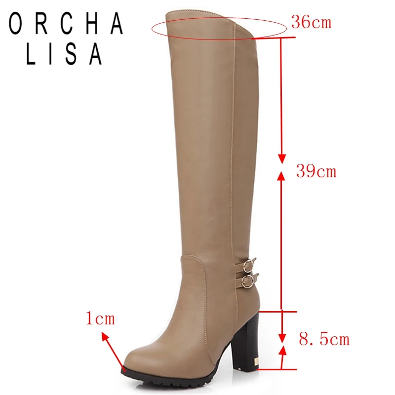 Фото ORCHA LISA/женские сапоги женская зимняя обувь на меху до колена, на высоком каблуке, ботинки из PU искусственной кожи (PU) на молнии зимние сапоги с... №2