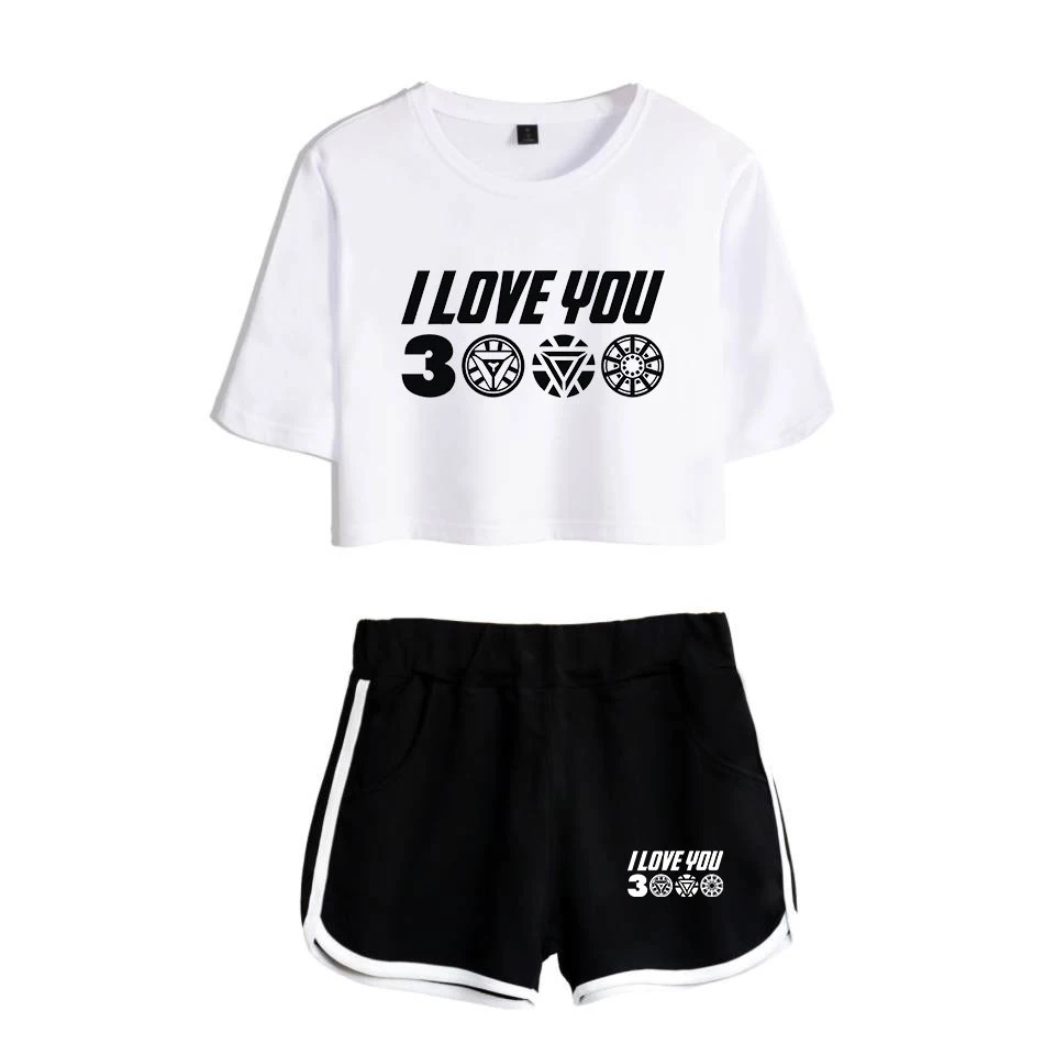 Футболка с принтом I love you 3000 короткие штаны Модный повседневный комплект из 2