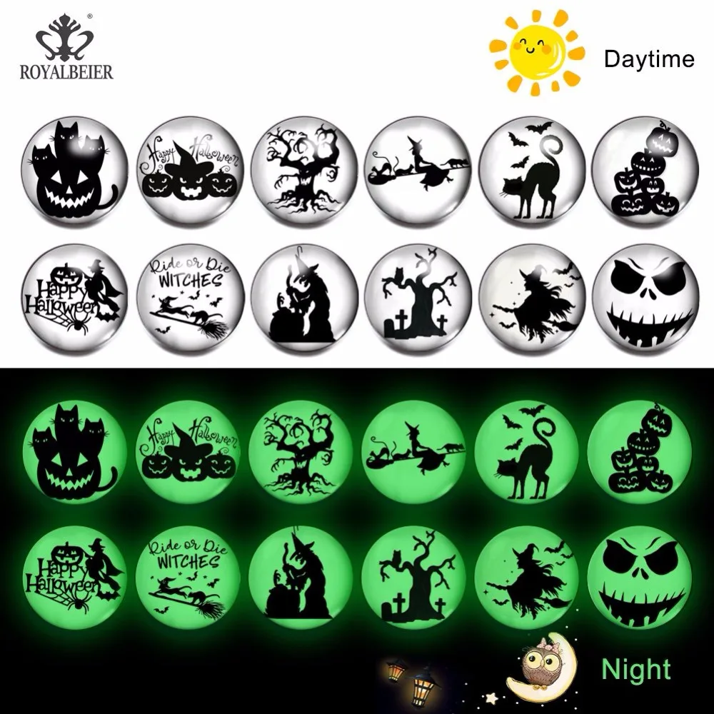 

12pcs/lot Mix Styles Snap Buttons Halloween 18mm Luminous Interchangeable Button Lighted Jewelry Snap Charms Bracelet