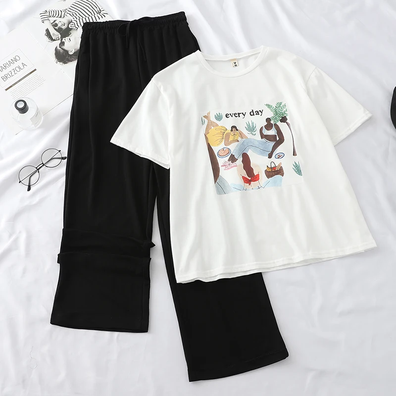 Корейские женские комплекты новинка 2019 года летняя футболка с рисунком