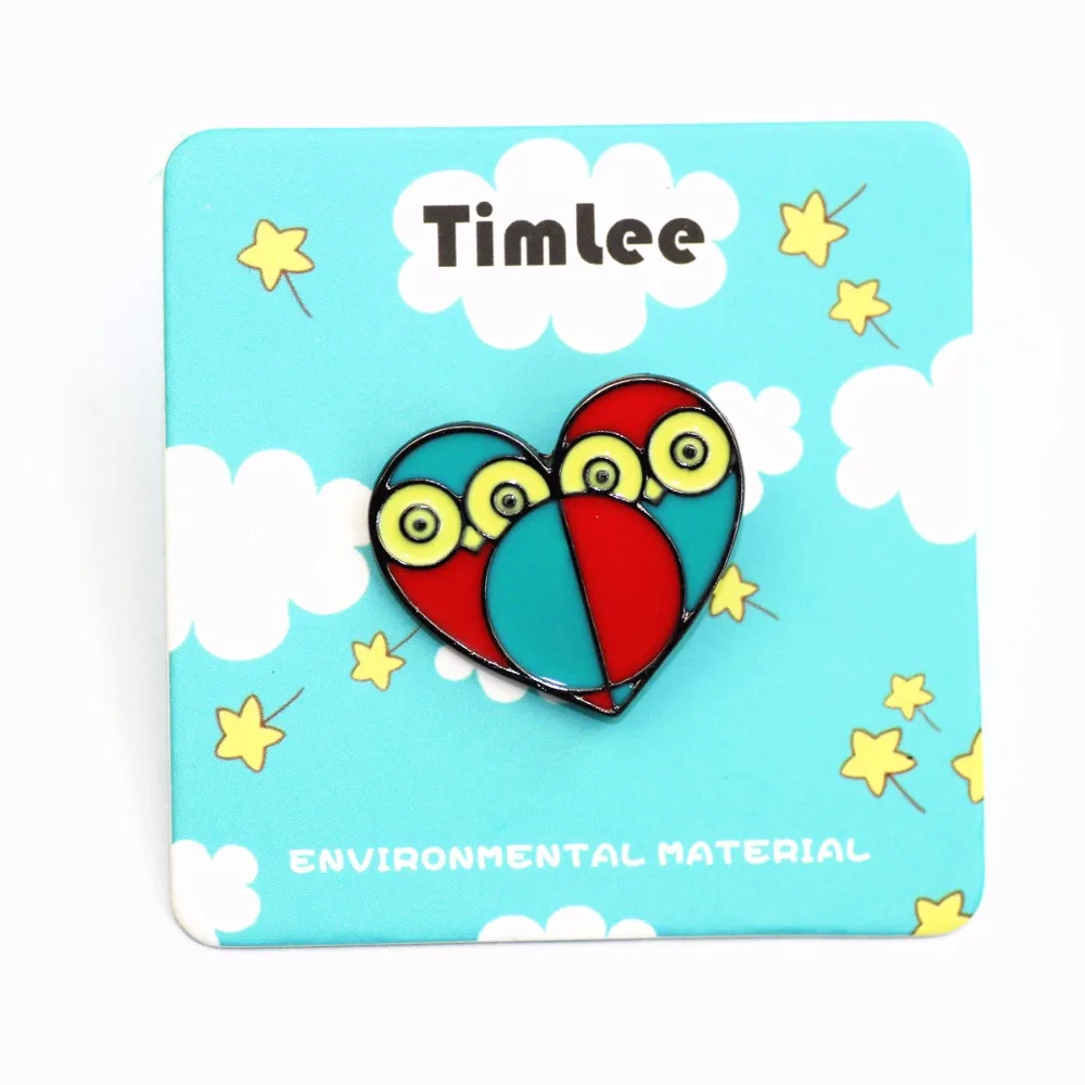 Металлическая брошь в виде совы и сердца Timlee X147 | Украшения аксессуары