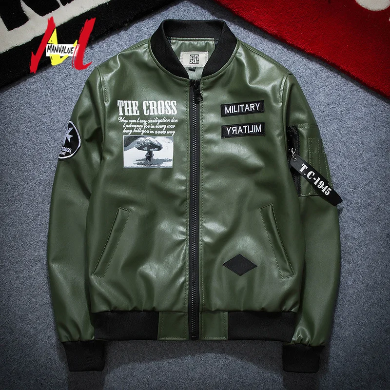 Мужские хип хоп локомотивные Куртки из искусственной кожи с вышивкой в