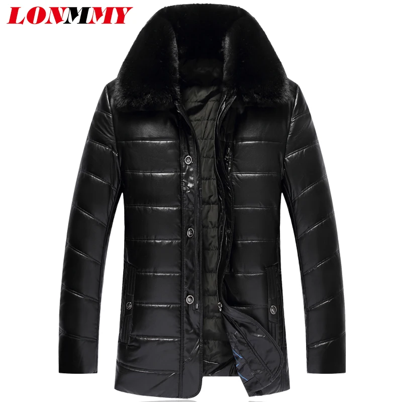 LONMMY Плюс Размер 6XL 7XL 8XL длинный кожаный Тренч мужской меховой воротник PU