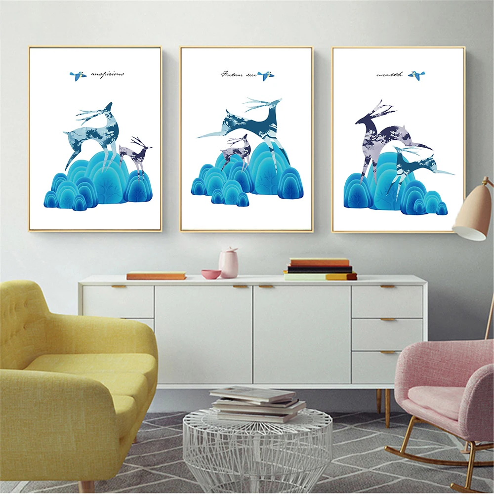 

Nordic Simple Style Cartoon Animal Deer Home Decor Painting Modern Space Art Canvas Prints Poster Wall Picture For Living Room