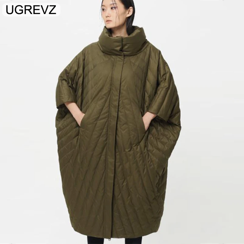 UGREVZ, зимний, дизайн, женский, ультра свободный, х-длинный, кокон, стиль, круглый ворот, негабаритный, 90%, белый, утиный пух, пальто, куртки