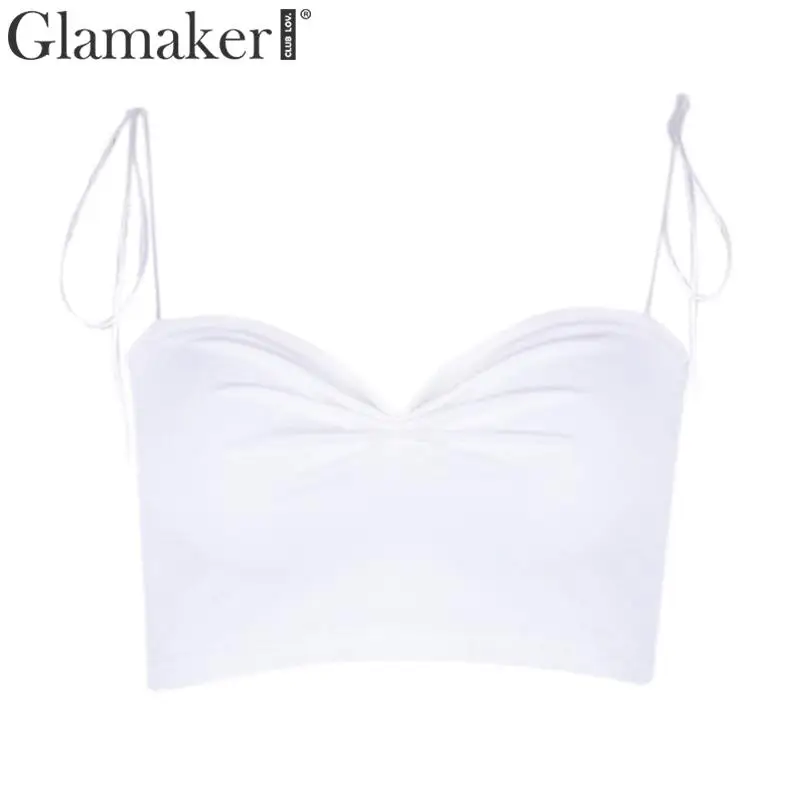 Glamaker, сексуальный кружевной топ с v-образным вырезом, открытая спина, Женский Белый Топ без бретелек, весенние топы, Топики, женские летние пляжные винтажные Топы на бретельках - Цвет: Белый