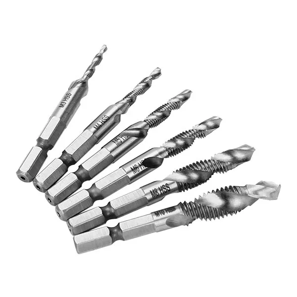 6 pcs HSS 1/4 Inch Hex Shank Combination Drill Tap Bit Set Metric Deburr Countersink Bits | Инструменты