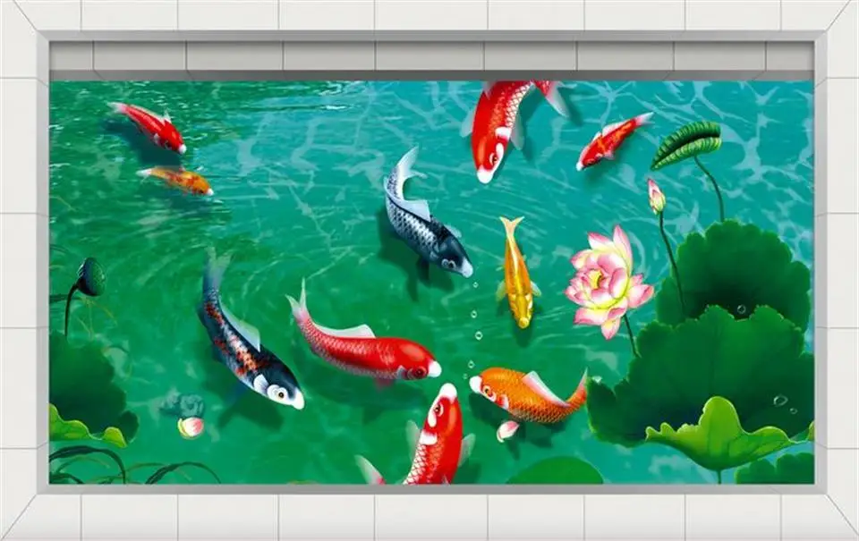 3d обои на заказ Фреска нетканые фото девять рыбок Лотос Ривер ТВ фон картина