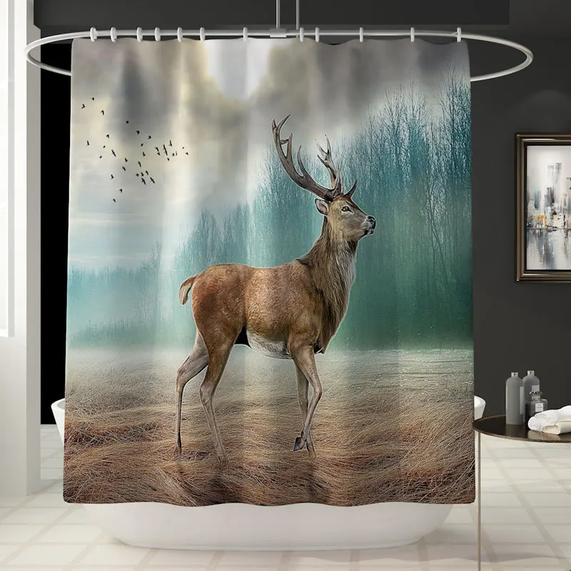 1pc curtain-A Душ Шторы 4 шт./компл. Животные олень Стиль Аксессуары для ванной комнаты ванны коврик Ковер Крышка для унитаза кружка для Шторы s с крючками YLS09 - Цвет: 1pc curtain-A