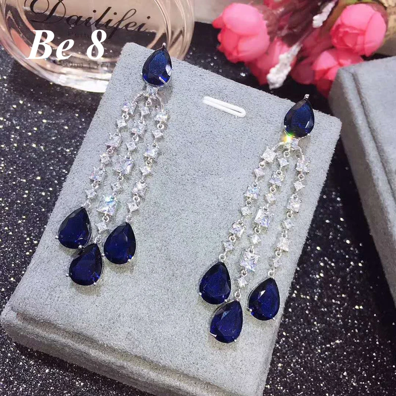 Be8 брендовые элегантные аксессуары синие серьги-капельки из фианита серьги