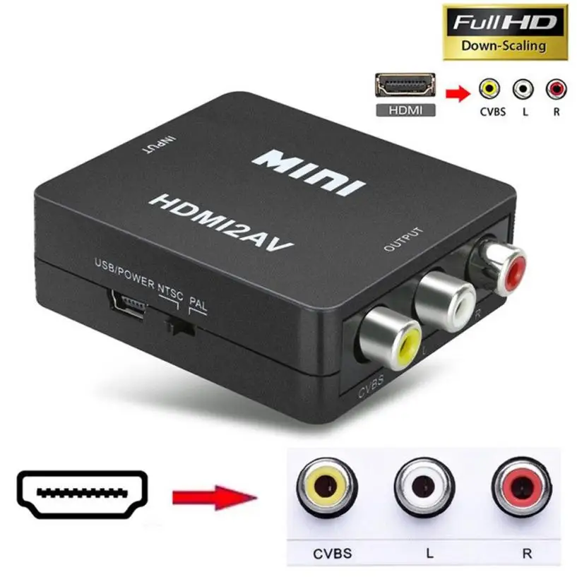 Новый разъем питания AV к HDMI HD видео 1080P Аудио конвертер коробка адаптер США для ПК