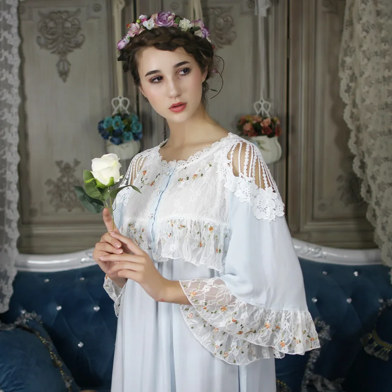 

New Arrival Retro Princess Nightgowns Sweet Lace Sleepwear Female Loose Plus Size Woman Nightdress Casual Sleeping Dress BL8028