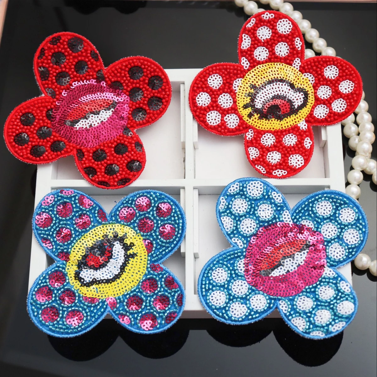 2 шт./лот модная ручная вышивка бисером бриллиантовый узор в виде глаз аппликация