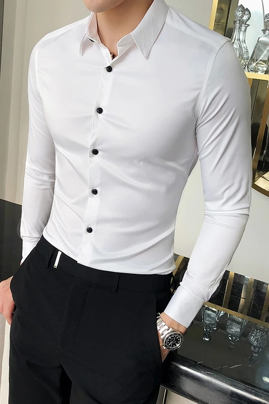 Мужская Однотонная рубашка с длинными рукавами в Корейском стиле тонкая