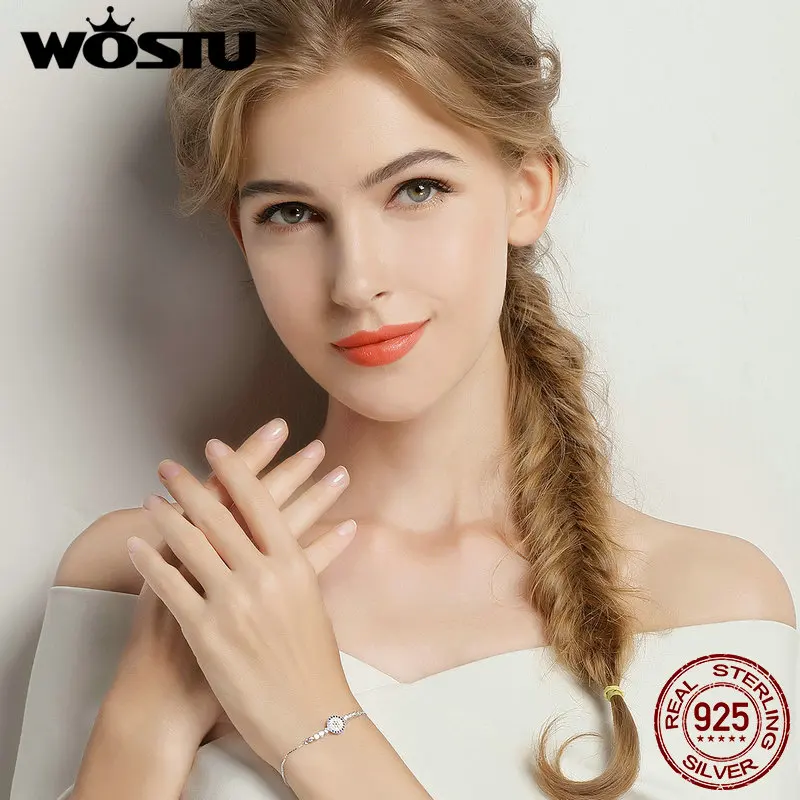 WOSTU Фирменная Новинка Настоящее 925 пробы Серебряный винтажный браслет на цепочке для женщин ювелирные украшения подарок CQB006