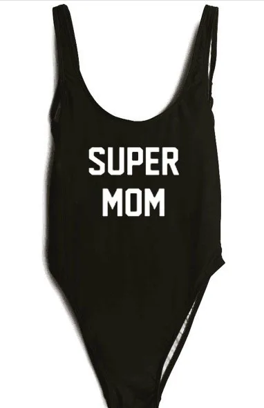 

free shipping one piece swimsuit SUPER MOM bodysuit bathing suit letters print swimwear beachwear jumpsuit rompers women sexy