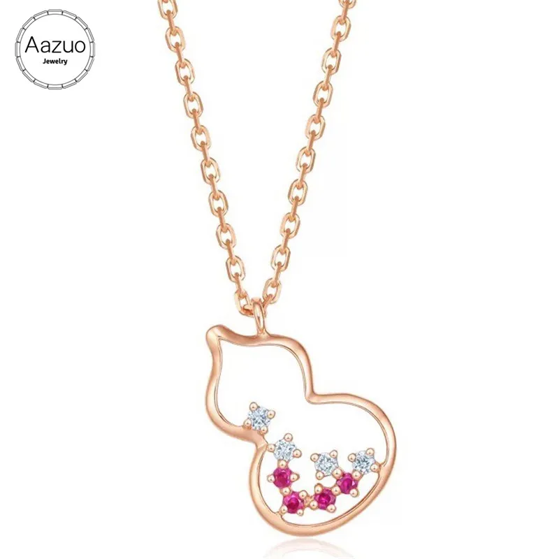 

Aazuo 18K Rose Gold Natural Ruby Real Diamonds Fashion Lovely Gourd Pendent Necklace gifted for Women Au750