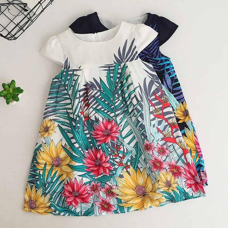 MCAGTZ Girls Dresses 2019 New Fashion Princess Clohting Lush Leaves Flower Pattern Sleeveless For 3-8 Years | Детская одежда и