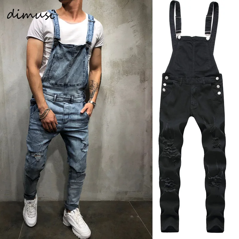 DIMUSI Fashion Men's Ripped Jeans Jumpsuit Men Hip Hop Streetwear Distressed Denim Bib Overalls For Man Suspender Pants Clothing