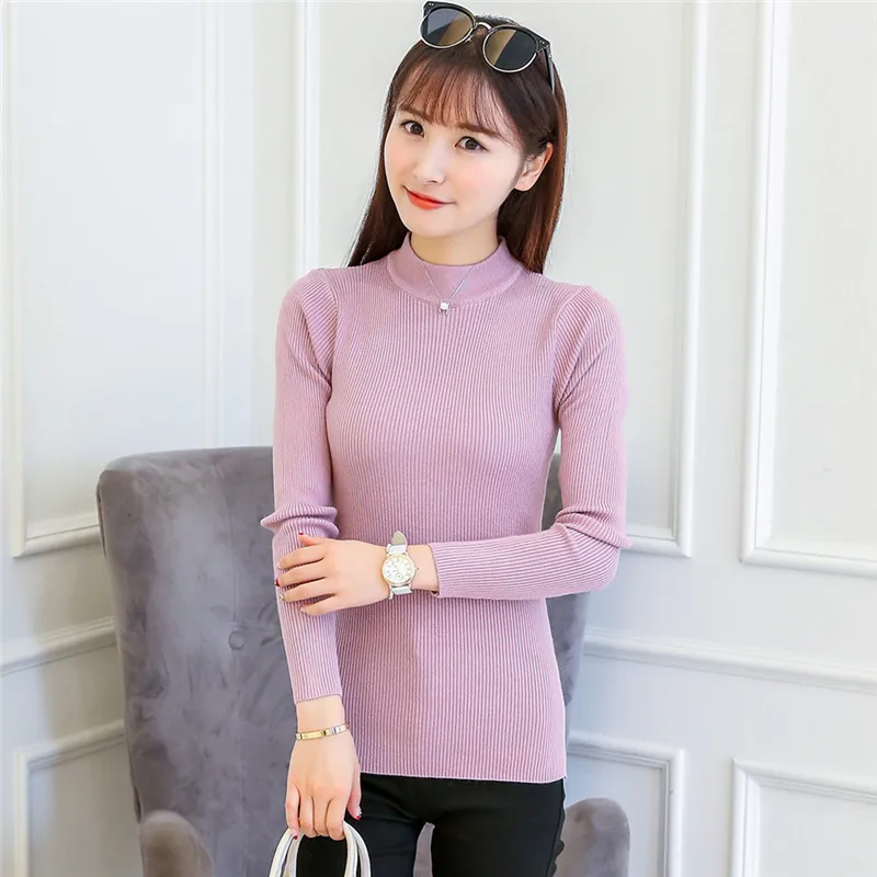 Однотонные женские трикотажные изделия с высоким воротником Осень-зима