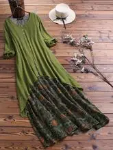 green 4xl 5xl лоскутное Ретро длинное платье большого размера Цветочное платье БОБО повседневное Макси платье размера плюс одежда большого размера женские платья - Цвет: green